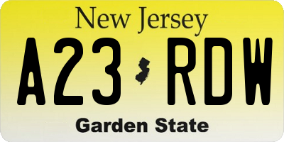 NJ license plate A23RDW