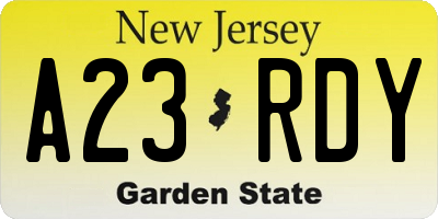 NJ license plate A23RDY