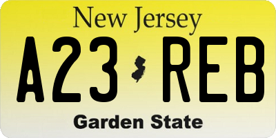 NJ license plate A23REB