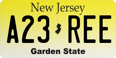 NJ license plate A23REE