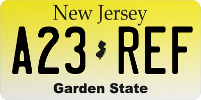NJ license plate A23REF