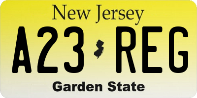 NJ license plate A23REG