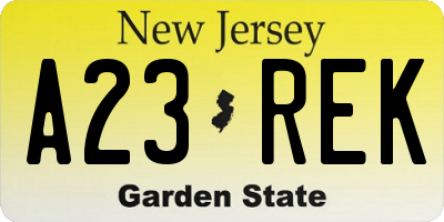 NJ license plate A23REK