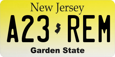 NJ license plate A23REM