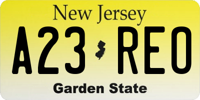 NJ license plate A23REO