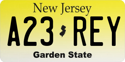 NJ license plate A23REY