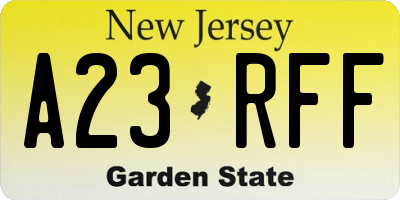 NJ license plate A23RFF