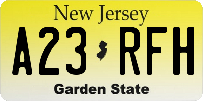 NJ license plate A23RFH
