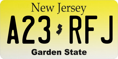 NJ license plate A23RFJ