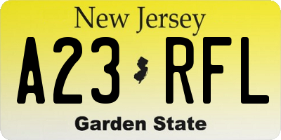 NJ license plate A23RFL