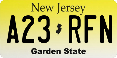 NJ license plate A23RFN