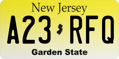 NJ license plate A23RFQ