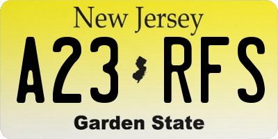 NJ license plate A23RFS