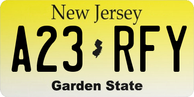 NJ license plate A23RFY