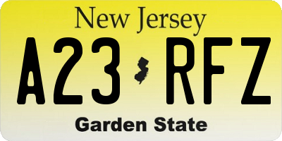 NJ license plate A23RFZ