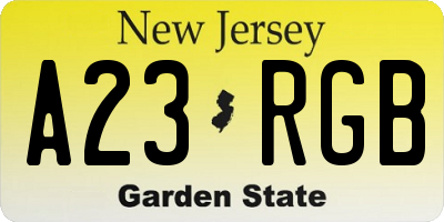 NJ license plate A23RGB