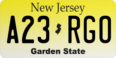 NJ license plate A23RGO