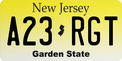 NJ license plate A23RGT