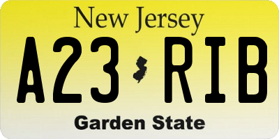NJ license plate A23RIB
