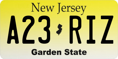 NJ license plate A23RIZ