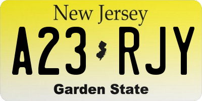 NJ license plate A23RJY