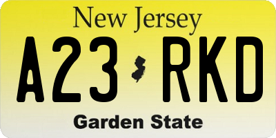 NJ license plate A23RKD