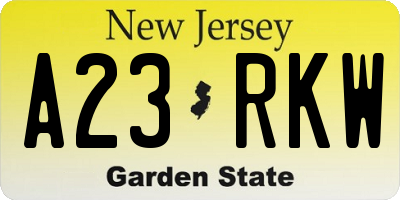 NJ license plate A23RKW