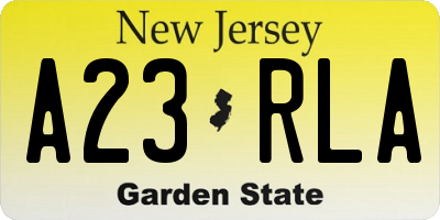 NJ license plate A23RLA
