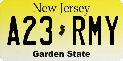 NJ license plate A23RMY