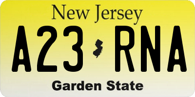 NJ license plate A23RNA