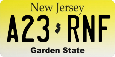 NJ license plate A23RNF