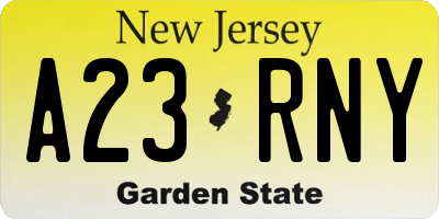 NJ license plate A23RNY