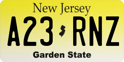 NJ license plate A23RNZ