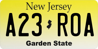 NJ license plate A23ROA