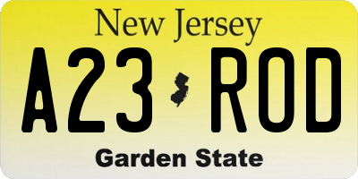NJ license plate A23ROD