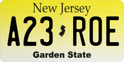 NJ license plate A23ROE