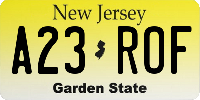 NJ license plate A23ROF