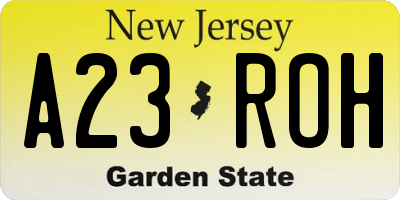 NJ license plate A23ROH