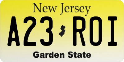 NJ license plate A23ROI