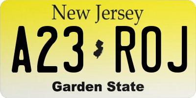 NJ license plate A23ROJ