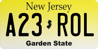 NJ license plate A23ROL