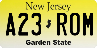 NJ license plate A23ROM