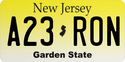 NJ license plate A23RON