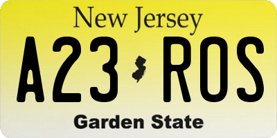 NJ license plate A23ROS
