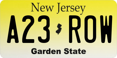 NJ license plate A23ROW
