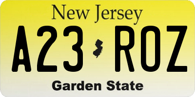 NJ license plate A23ROZ