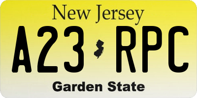 NJ license plate A23RPC