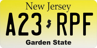 NJ license plate A23RPF