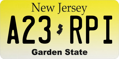 NJ license plate A23RPI