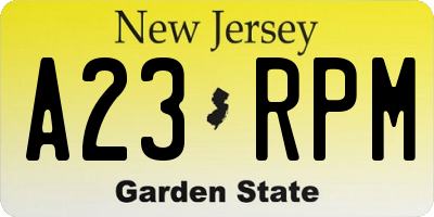 NJ license plate A23RPM